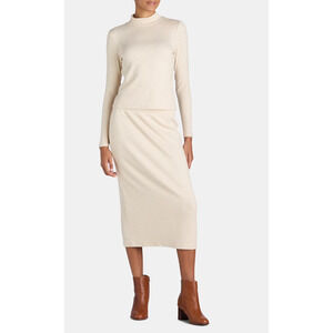 Time and Tru Womens Mock Neck Top and Midi Skirt Set 2-Pcs Oatmeal Heather Sz L